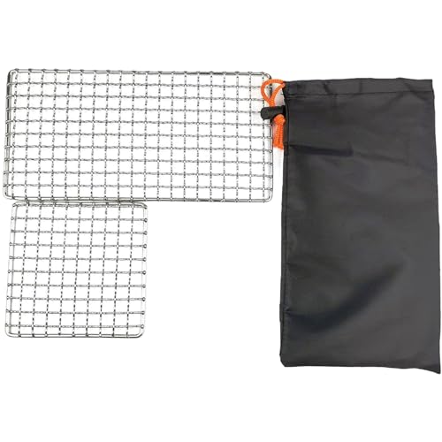 NIOMICO Stainless Steel Mesh Camping Grill, 2pcs Grills Backpacker Barbecue Grills, Campfire Cooking BBQ Grate, Outdoor Mesh Gear for Camping, Hiking, Backpacking bushcraft Cooking Gear