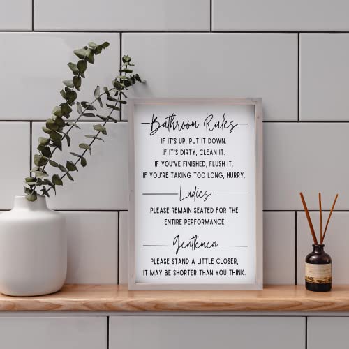 Athena's Elements Bathroom Rules Wall Decor, Bathroom Art Funny Signs, Wooden Frame And Sign Farmhouse Style, 11X16 Inches #TOP7