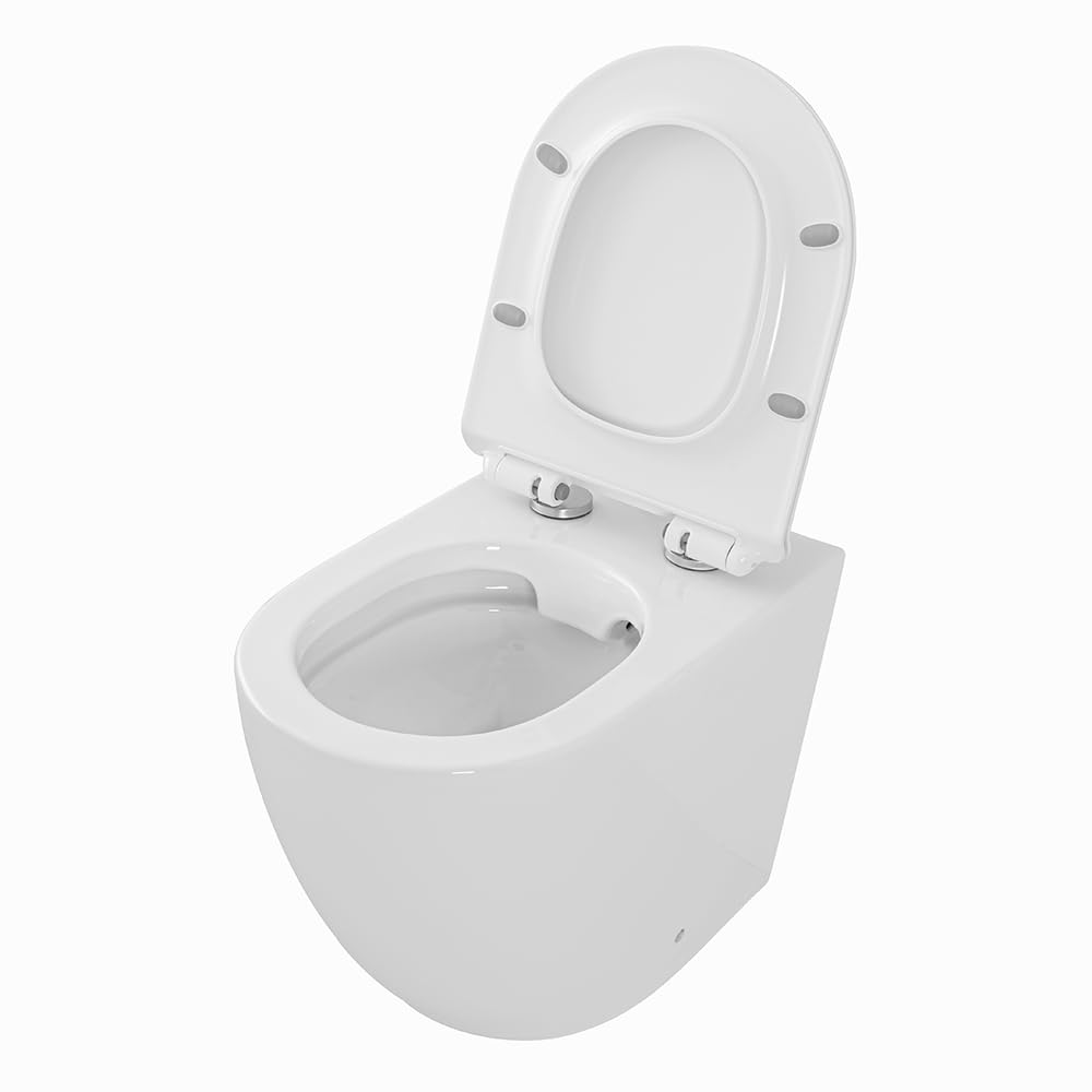 Coppia Sanitari Filo Muro Rimless Bianco Design Moderno Copriwater Chiusura Soft-Close