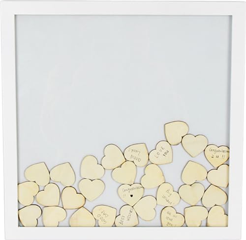 Marco de Madera de Firmas Invitados + 30 Pcs Corazón Bodas - Libro de Invitados de Visitas Rustico, Kraft Ecológico,Vintage