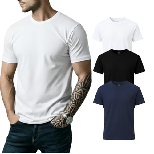 Image of Men's Premium 100% Cotton T-Shirt, Lightweight Short Sleeve Crew Neck Tee, Soft Breathable Summer Essential, Regular Fit