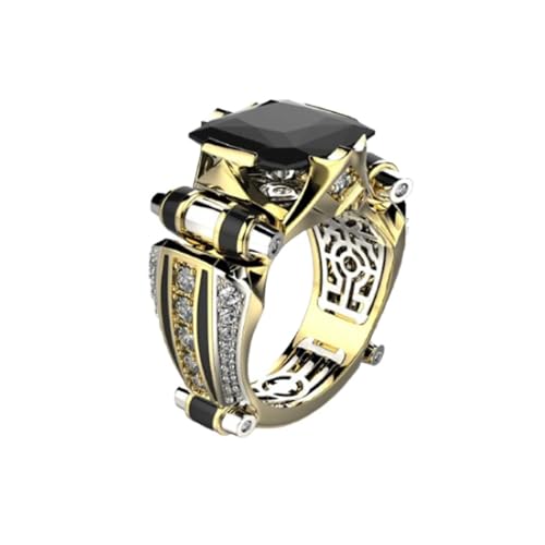 Anillo de Banda Ancha de Circonita Vintage Resistente, Anillos Antiguos para Mujer Color Champán y Negro (Black,13)