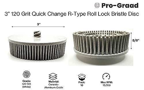 Image of 10 Pack 3 inch 120 Grit White R-Type Bristle Disc | Ceramic-Aluminum Oxide Abrasive Bristle Disc with Quick Change Roll Lock | White | Pack of 10