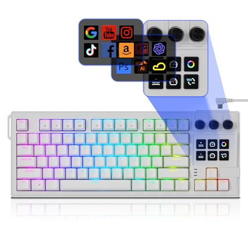 Image of darkFlash K87PRO TKL Mechanical Keyboard with 6 LCD Stream Control Keys & 3 Media Knobs - Gasket Mount, Hot-Swappable RGB Gaming & Streaming Macro Keyboard for PC & Mac (White)