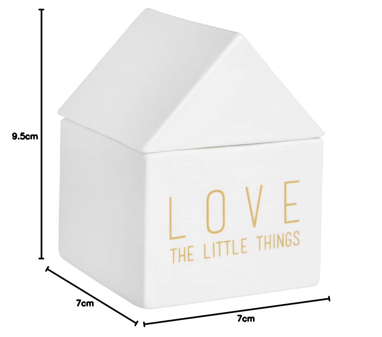 Räder Design Schatzkammer Häuschen 'Love The Little Things' mittel, Dekorativer Hocker, Keramik, Weiß/Gold, Glasiert, 7 cm x 7 cm x 9,5 cm