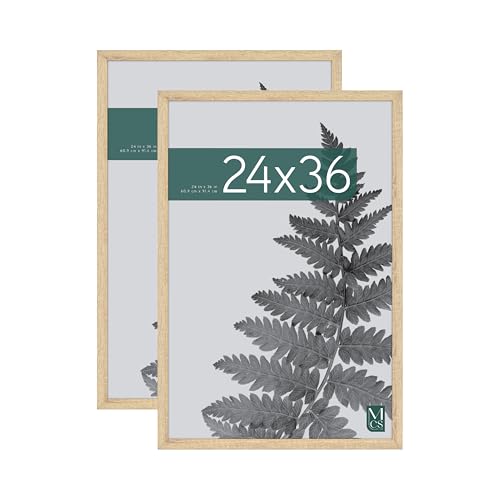 MCS Studio Gallery 24x36 Poster Frame Natural Woodgrain, Vertical & Horizontal Wall Hanging Large Picture Frame for Photos, Posters & Art Prints (2-Pack)