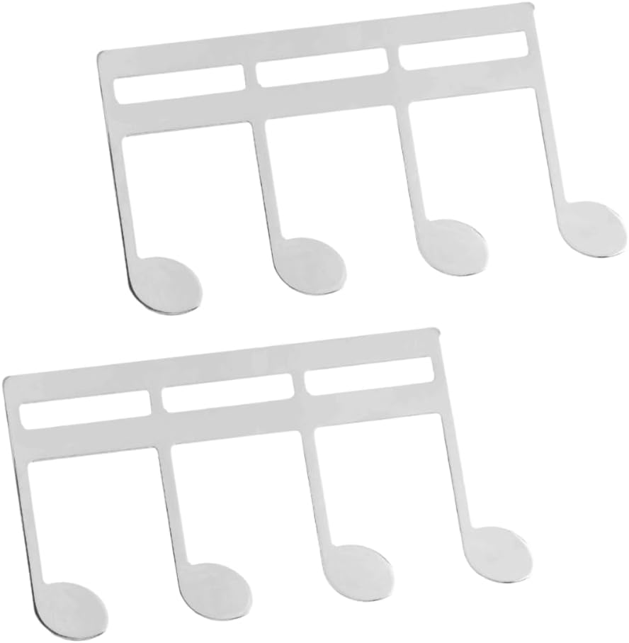 2Pcs Metal Sheet Music Book Clip – Note Pattern Design Page Holder for Piano, Guitar, Violin & Keyboard(104x55mm/4.09x2.16in)‌(Silver)