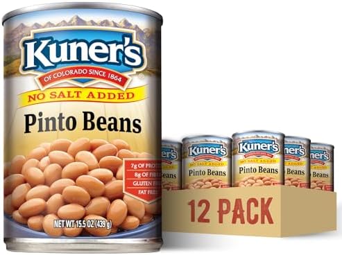 Kuner’s No Salt Added Canned Pinto Beans, Plant Protein and Fiber, Gluten Free, Vegan, Fat Free, 12 Pack of 15.5 oz Cans