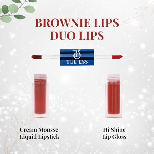 Image of Tee Ess Duo Lips 2-in-1 | Lip Gloss & Matte Cream Mousse Liquid Lipstick | High Shine Gloss + Soft Matte Finish | Long-Lasting, Lightweight & Non-Sticky | 5ml (BROWNIE LIPS)