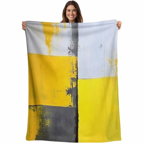 Modern Yellow Grey Blanket Soft Cozy Warm Throw Blanket for