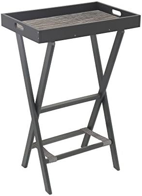 Dark Grey Eco-Poly Luggage Rack & Serving Tray Combo with Driftwood Weave Design