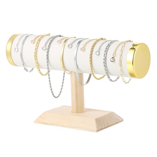 Huiguli Bracelets Présentoir en T, Porte Bracelet en Beige Velours Pour Bijoux Montre Élastique Cheveux, Support Bracelet 23 x 13.5 x 5 cm