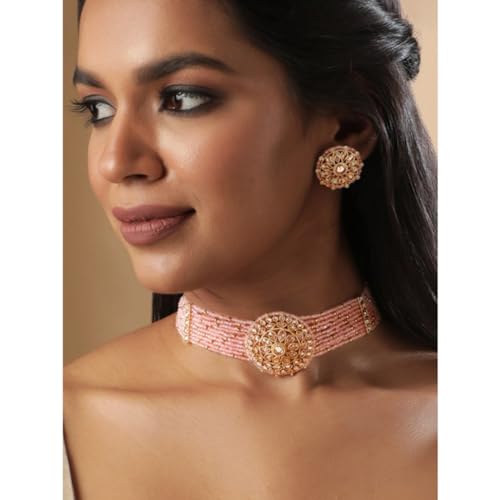 Image of Rubans Choker Necklace Set Kundan Traditional Stylish Jewellery Gift for Women & Girls