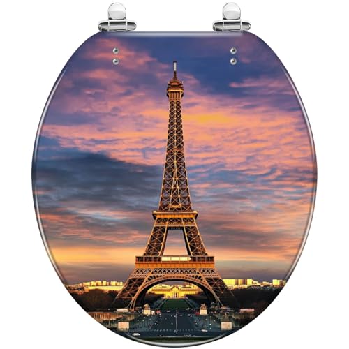 Round Toilet Seat Tower Sunset Resin Toilet Seat Slow Quiet Close Lid with Quick-Release Hinges Cover Bumpers Easy to Clean Install