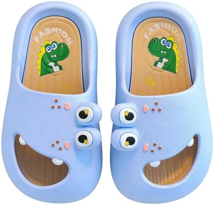 Tounsol Boys Girls Dinosaur Sandals - Lightweight Non-Slip Slides, Cute Cartoon Shower Beach Shoes Blue size 9.5-10
