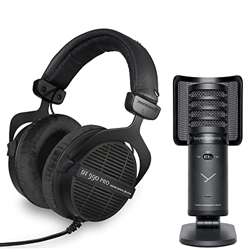 beyerdynamic DT 990 Pro 80 ohm Over-Ear Studio Headphones for Mixing, Mastering, and Editing with Fox USB Microphone
