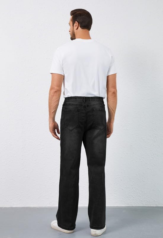 Men's Elastic Waist Baggy Jeans Stretch Denim Wide Leg Trousers Loose Fit Casual Pants - Image 2