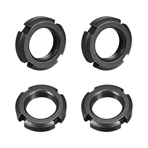 uxcell M25x1.5mm Fine Pitch Thread Retaining Four-Slot Slotted Round Nut, 4Pcs Carbon Steel Round Lock Nut for Various Rolling Bearings, Industrial Field, Black