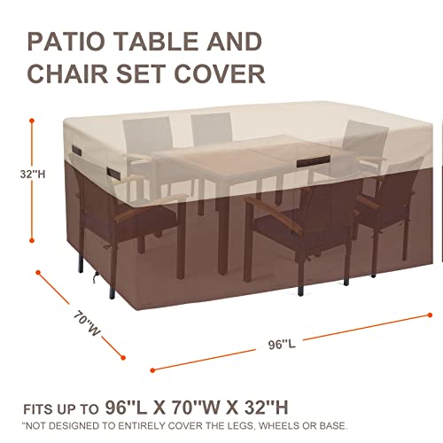 Elextyle Waterproof Patio Table Covers For Rectangle Table And 4-6 Chairs 96''L X 70''W X 32''H Brown/Beige Outdoor Rectangular/Oval Windproof Patio Dinning Set Covers #TOP5