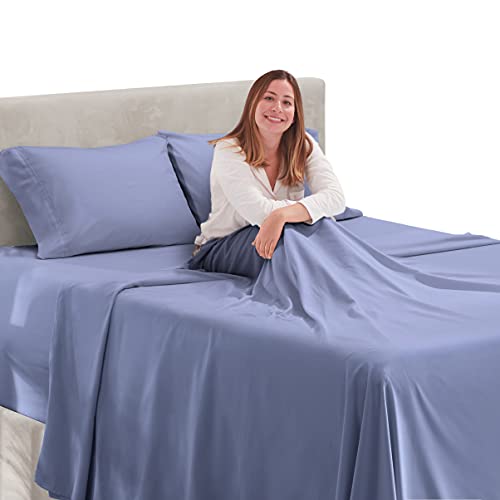 Image of Hearth & Harbor Extra Deep Pocket Queen Sheets - 4 Piece Hotel Luxury Queen Sheet Set Fits Up to 24 inch Mattress - Ultra Soft Luxury Queen Bed Sheet Set - Soft & Breathable, Queen, Steel Blue