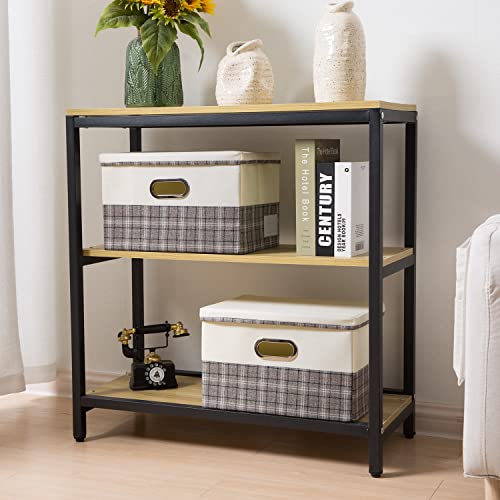 Image of PRANDOM Collapsible Storage Bin with Lid [3-Pack] Fabric Foldable Storage Box Organizer Container Basket Cube with Cover for Home Bedroom Closet Office Nursery Gray plaid & Cream(14.9x9.8x9.8)