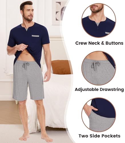 Image of NACHILA Men's Bamboo Viscose Pajamas Set Raglan Short Sleeve Shorts Pjs