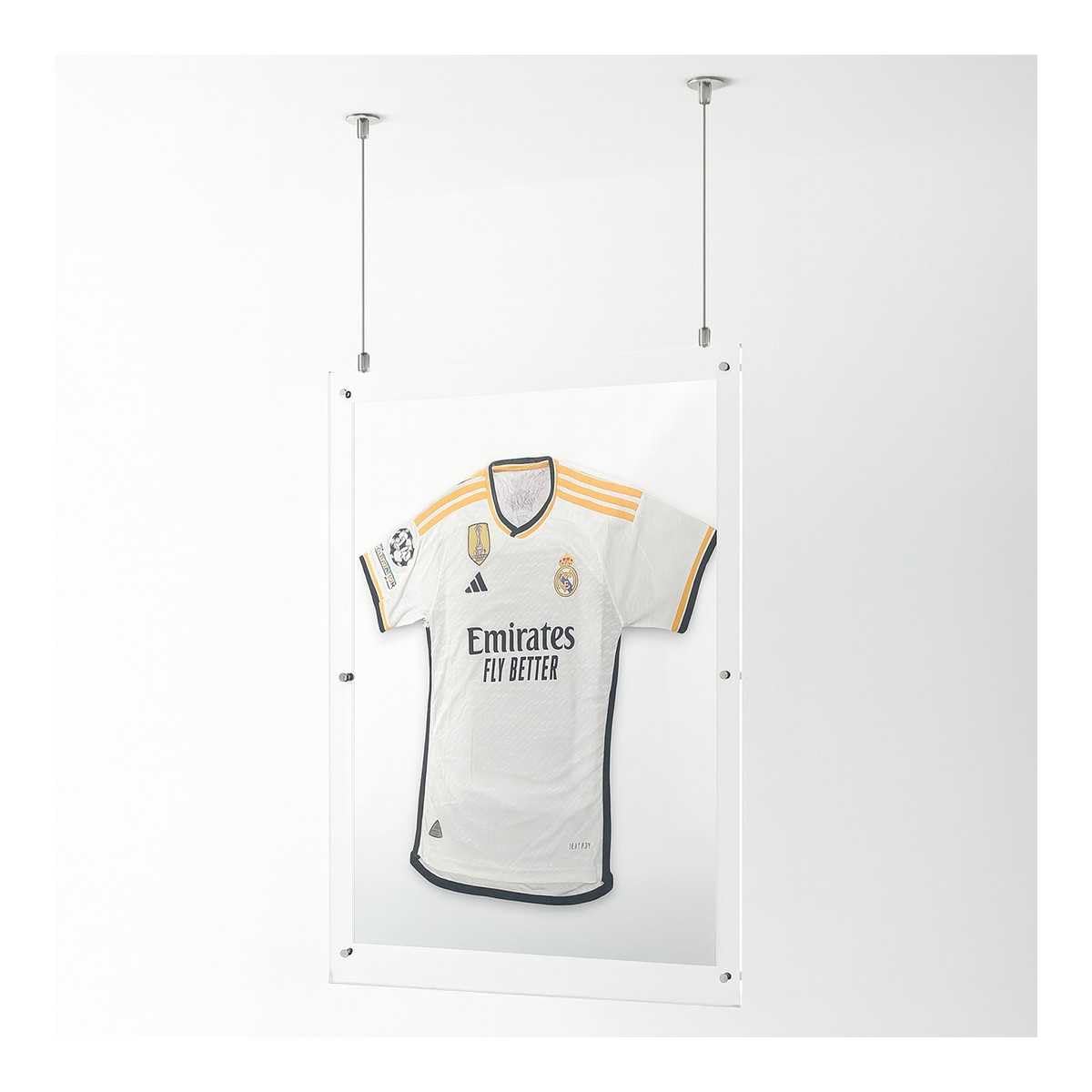 Genérico Estudio Plast Marco Premium para Camisetas Deportivas – Expositor Acrílico Cristal 3 mm con Suspensión en Cables de Acero (Marco Completo 10 mm)