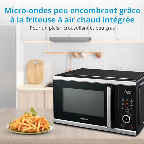 MEDION Micro-onde avec air fryer (Friteuse sans huile à air chaud integrée, 25L, 900W, 1500 W air chaud, 10 programmes automatiques, 10 niveaux de puissance, mode décongeler, MD11499) noir – Image 5