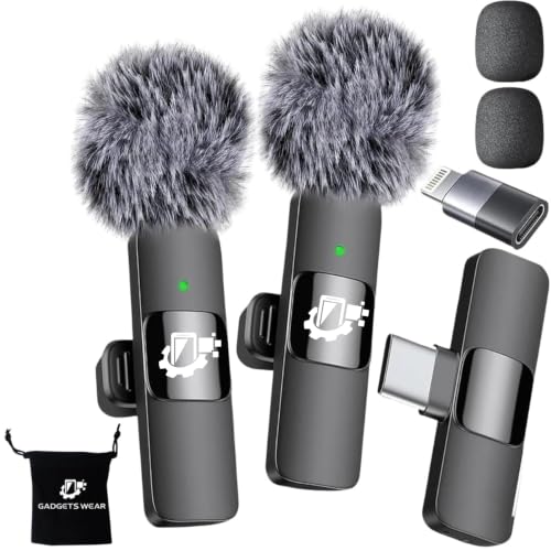 Image of GADGETSWEAR Dual Wireless Lavalier Microphone, Noise Cancelling Clip-On Mic with LED Display, Auto Pairing, 360 HD Sound, Plug & Play for iPhone, iPad, Android - Vlog, YouTube, Podcast (BlackClr)