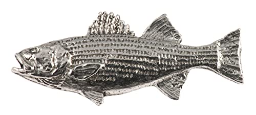 Striped Bass Pin, Pewter, 2 Inches, 100% Handmade in the USA, Striper, Linesider, Rockfish, Saltwater, Fishing, Realistic, Metal, Lapel, Hat, Brooch, Gift, Jewlery, Over 3100 Unique Designs