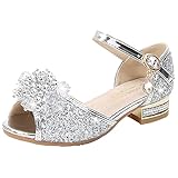  YOSICIL Zapatos princesa niñas Lentejuelas Boca de pez Sandalias de Tacón Antideslizante Transpirable Disfraz Zapatillas de Fiesta para Vestir Tango Baile Fiesta, Perlas