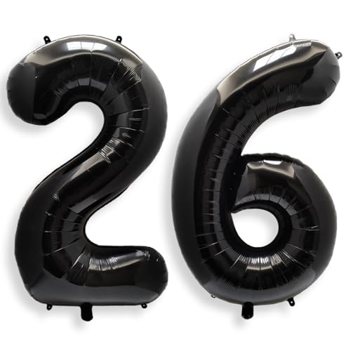 Image of AULE 40 Inch Large 26 Balloon Numbers Black, Big Foil Number Balloons, Giant Helium Happy 26th Birthday Party Decorations for Man and Women, Huge Mylar Anniversary Party Supplies