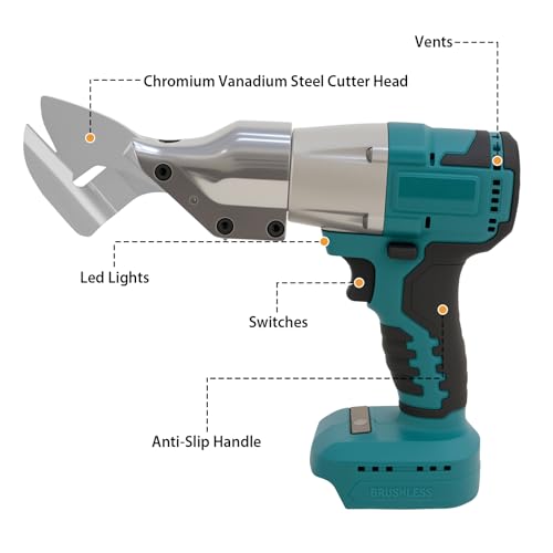 Akku Blechschere Kompatibel mit Makita 18V, Elektrische Blechschere mit 360° drehbarem Kopf, Max. 2mm Scherendicke Elektrische Schere für Bleche,Teppiche,Stoff, Leder (ohne Akku)