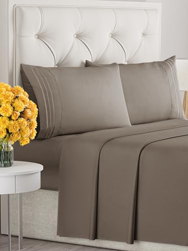 Image of King Size 4 Piece Sheet Set - Ultra Soft & Cooling Bed Sheets - Dark Taupe | Fits 8 Inch to 16 inch Mattress, Wrinkle Free & Fade Resistant with Deep Pockets, Breathable, Comfy Hotel Luxury Bedding
