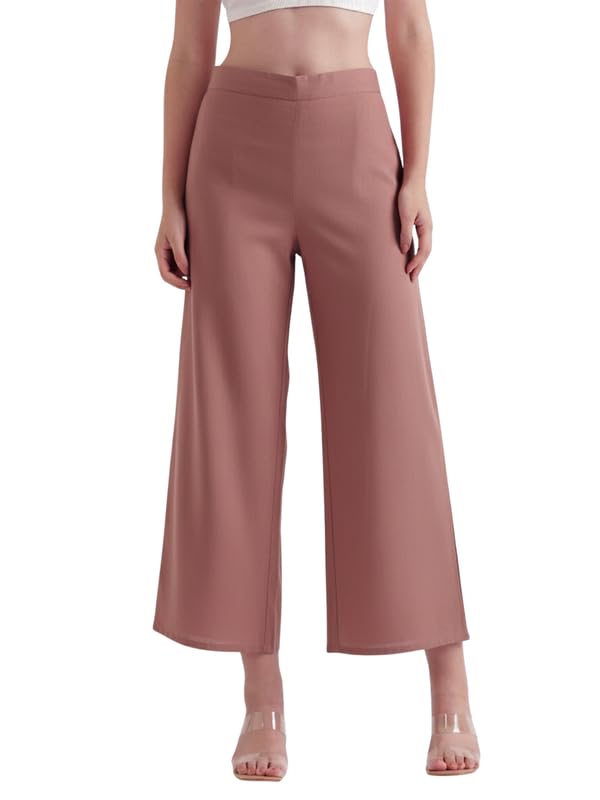Image of SAADAA Women's Relaxed Fit Mid Rise Airy Linen Wide Leg Pants, High Waist Trousers for Formal, Casual & Office Wear