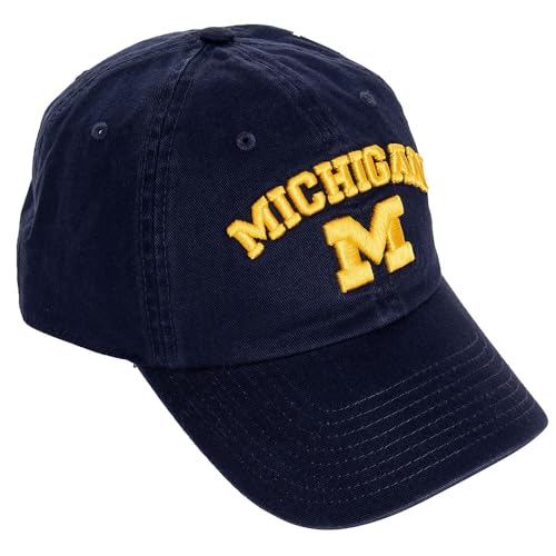 Desert Cactus University of Michigan Baseball Hat Wolverines UM U of M Brimmed Embroidered Hats Cap Adjustable Cloth Strap Adult (Style C1) Blue