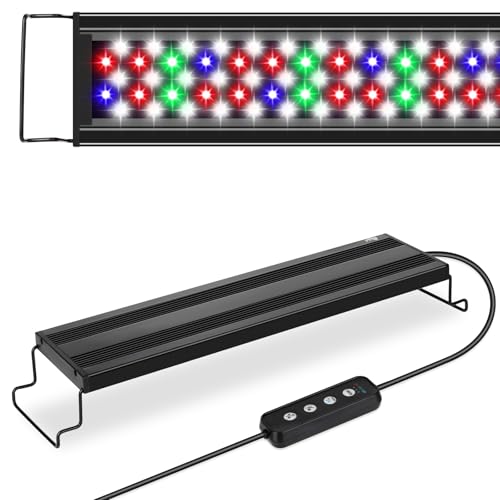 AQQA Luz de acuario de espectro completo para plantas, 3 modos + temporizador + brillo ajustable, cuentas LED de alto brillo con soportes extensibles para agua dulce, 14W
