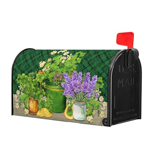 Image of St Patrick's Day Mailbox Covers Magnetic Standard Size 18 X 21 Inch Spring Shamrocks Magnetic Mailbox Cover Green Lucky Clover Mailbox Wraps Holiday Post Letter Box Cover for Garden Yard Outside Decor