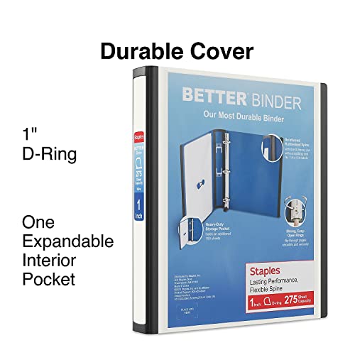 1" Staples Better View Binder With D-Rings, White #TOP1
