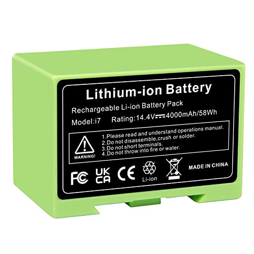 LabTEC 14.4V 4000mAh Batería de Repuesto para i7, Batería Li-Ion para iRobot Roomba 7150 7550 3150 3550 4150 4552 i4 i4+ i3 i3+ i7158 i7550 i755020 4624864 ABL-D1 Aspirador