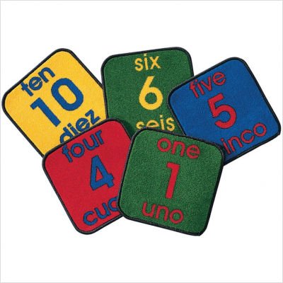 Carpets for Kids KID$Value Plus 1620 Bilingual Number Dual Language Seating Squares Set 10-12in Squares Multi Color