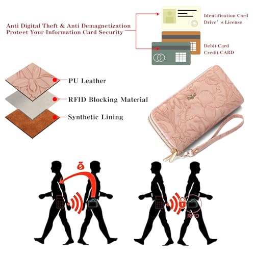 Image of RNIEGA Wallets for Women RFID Blocking Leather Women's Wallet Large Capacity Double Zip Wristlet Clutch | Credit Card Holder Ladies Phone Purse