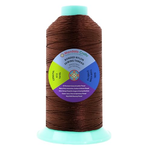 Mandala Crafts Size 346 210D T350 Dark Brown Bonded Nylon Thread, 415 YDs