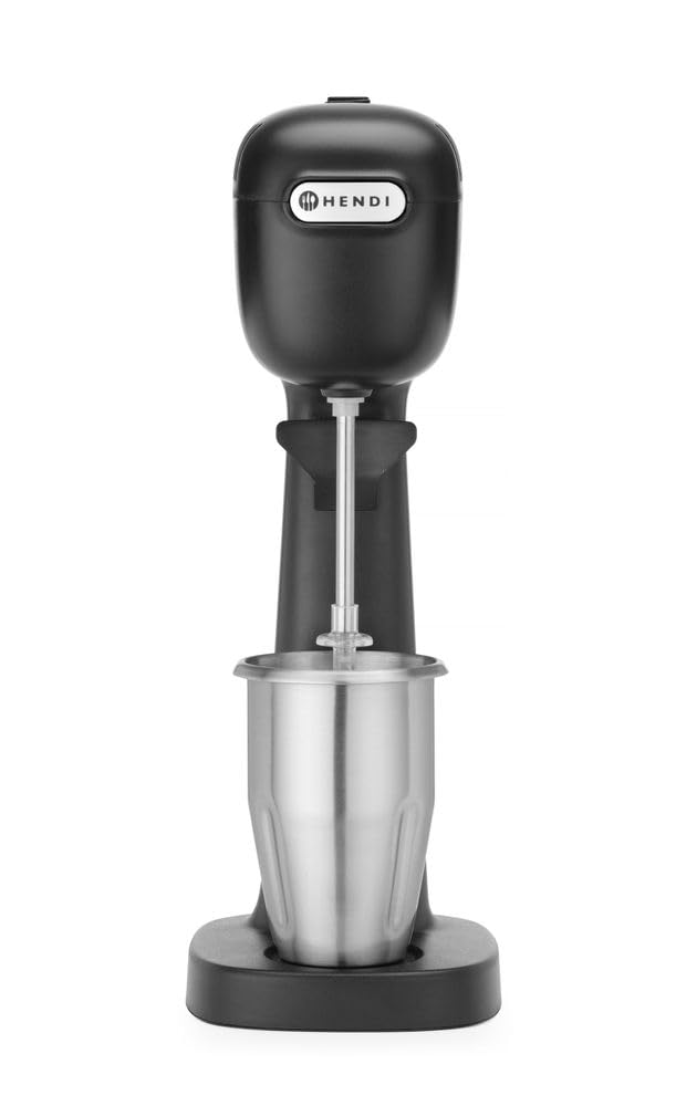 HENDI Mezclador Profesional de Bebidas, Aireador/Batidor de Bebidas Ligeras, Frappés, Capuchinos Fríos, Drink Mixer, Incluye 2 Vasos y 4 Agitadores, 230V/400W, 170x196x(H)490mm, Negro