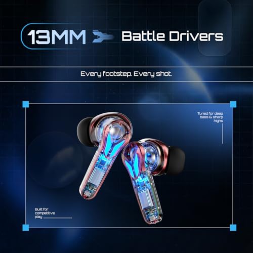 Image of Fire-BolttAero Shadow TWS Earbuds Custom EQ, RGB Lights, Wireless Bluetooth 5.4, Music & App Support, 50H Playtime, Fast Charging Case, 50ms Low Latency for Gaming, Touch Controls - Flame Red