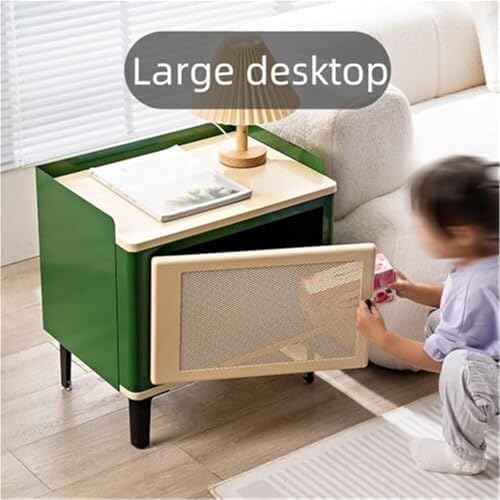 Vintage Bedside Table with Enclosed Storage - Small Space Nightstand for Living Room & Bedroom - Practical End Table (Rojo)