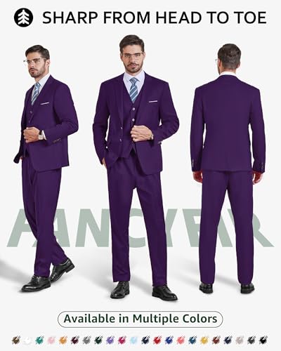 Men's Slim Fit 2 Buttons 3-Piece Suit Set, Solid Blazer Dress Business Wedding Party Homecoming Jacket Vest Pants2