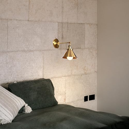Image of Kiven Battery Operated Wall Sconces 1-Light,Vintage Wall Lights with Rechargeable Bulb,Dimmable Wall Lighting Fixtures for Painting Bedside Vanity Desk, Gold Finish
