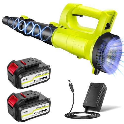 Leaf Blower Cordless with 15000mAh 2 Batteries and Charger, 500000RPM Battery Powered, 500W Electric Blower,Wind Force 14, 2000G Thrust,Handheld Leaf Blower for Patio,Lawn,Snow,Blowing Leaves