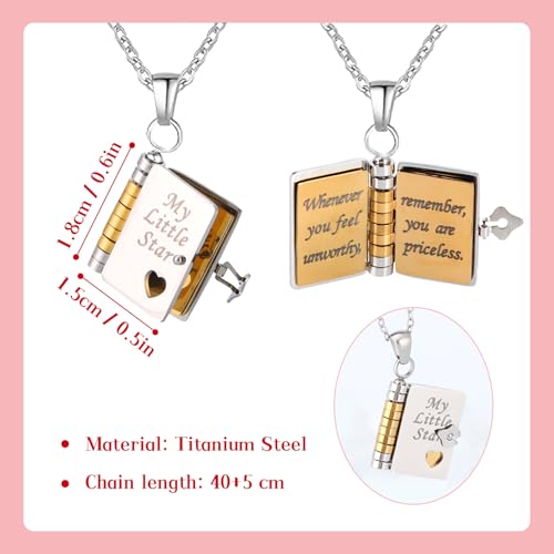 My Little Star Book Necklace for Daughters - Personalized Openable Necklace,Openable with 6 Pages of Engraved Information2